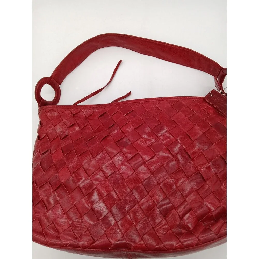 Latico Red Woven Leather Basketweave Pattern Large Handbag